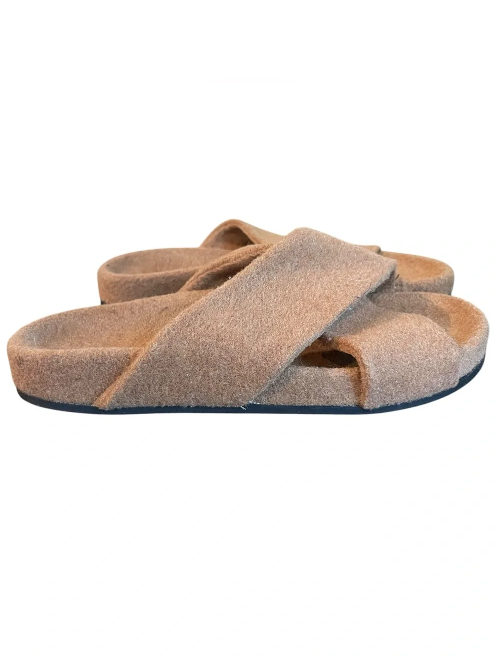 Jenni Kayne Crossover Slide Sandals Taupe Brown Felt Minimalist Women’s Size 38